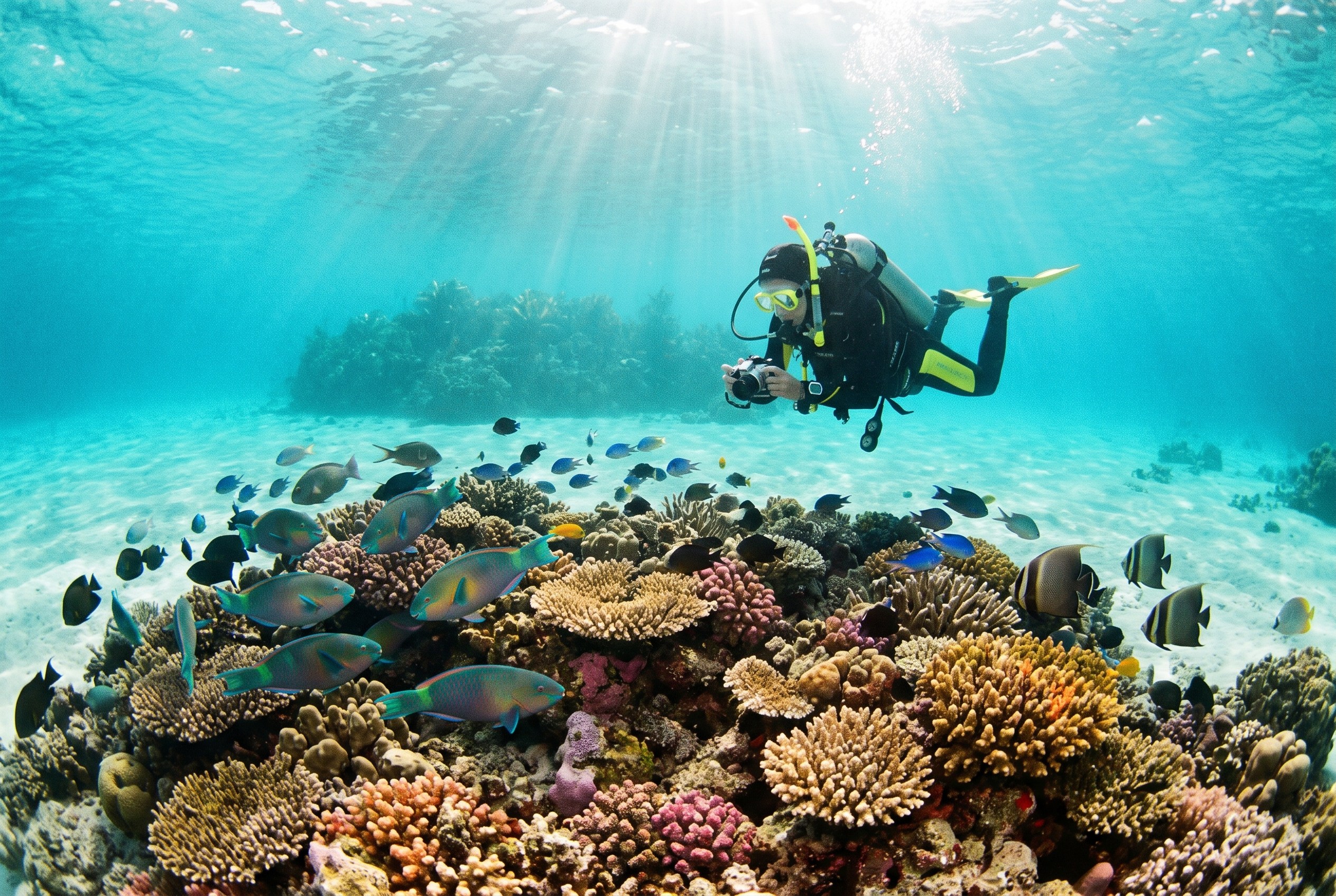 Scuba diver underwater off Koh Tao